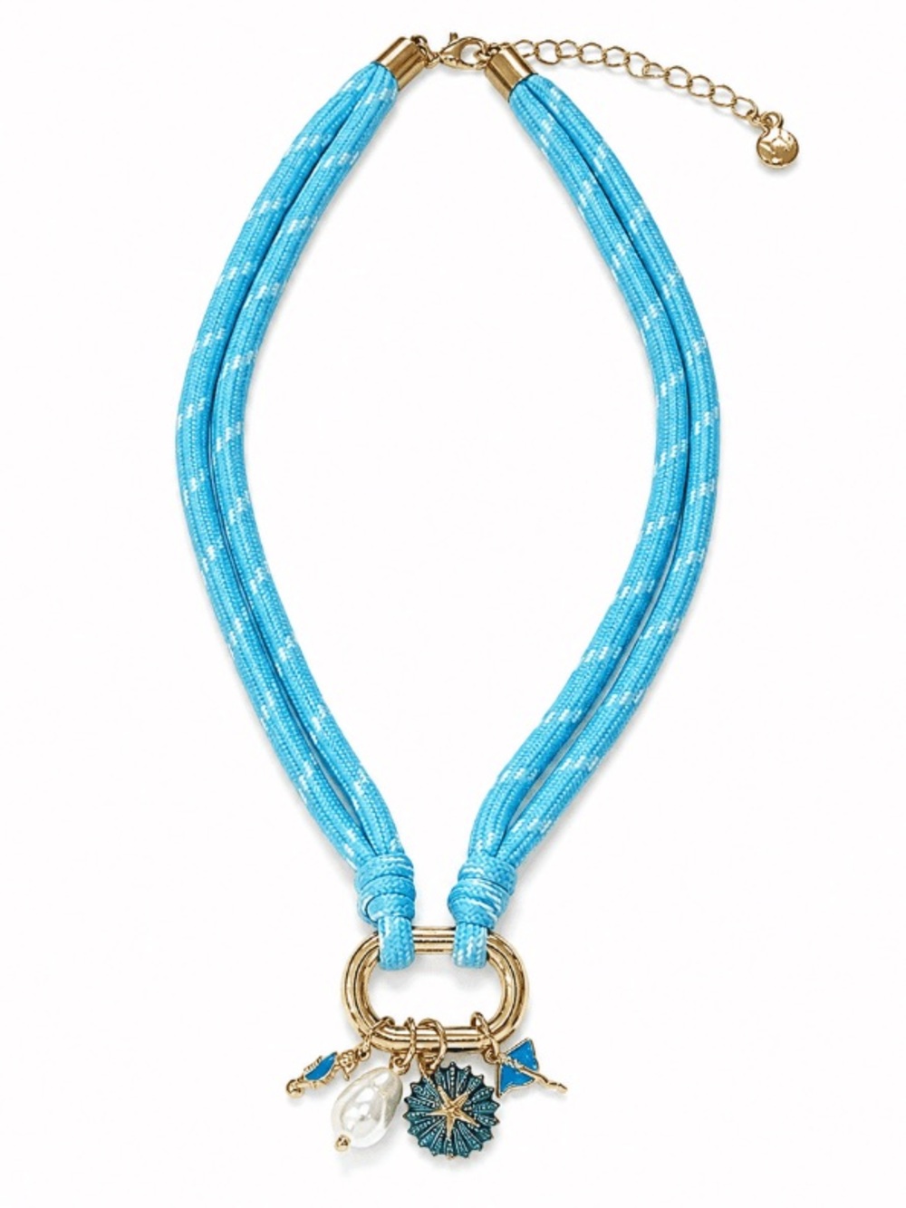NEW Mayamar Blue Aqua Braided Sea Charm Necklace Gold Pearl Starfish Coastal